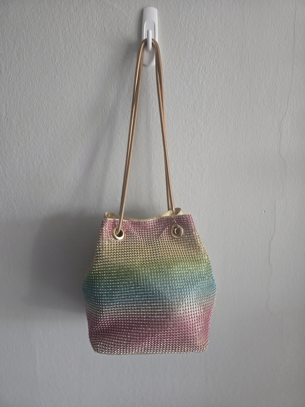 Iridescent Multicolor Rhinestone Bucket Bag